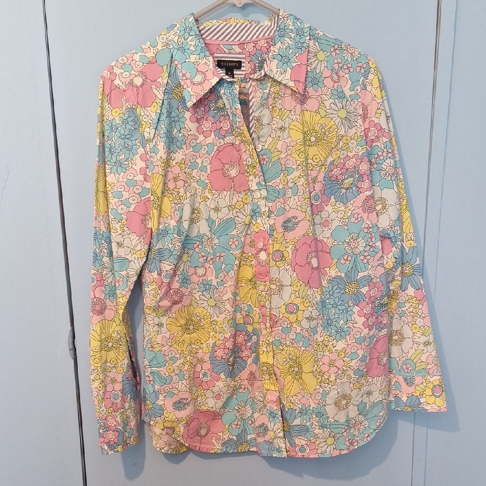 Talbots Pastel Floral Striped Shirt
